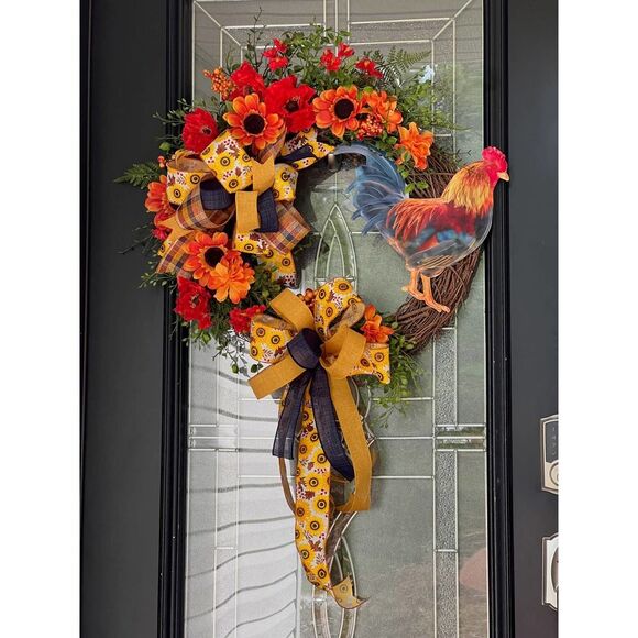 Fall Rooster Wreath, Autumn Wreath, Farmhouse Wreath - Picture 1 of 8
